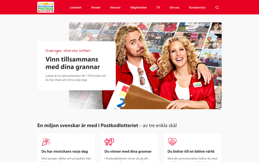 Postkodlotteriet desktop view